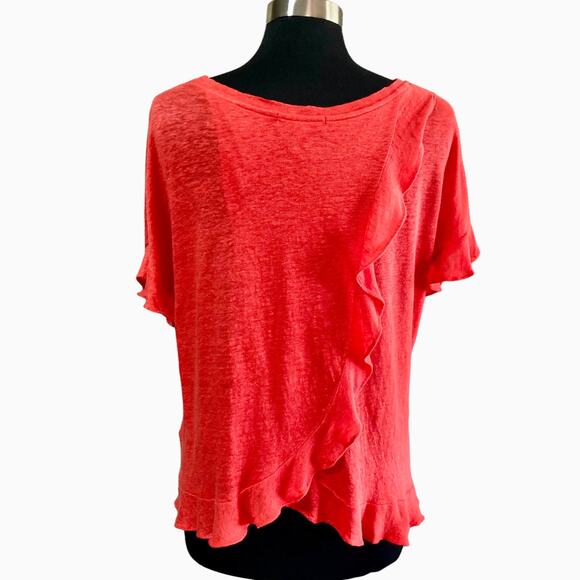 ANTHRO Eri + ali Coral Red Linen Cross Back Flutter Tee SM Beachy Summer Casual - Picture 4 of 9